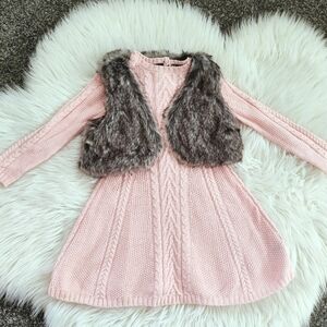 Tommy Bahama Toddler Girl Sweater Dress with Faux Fur Vest